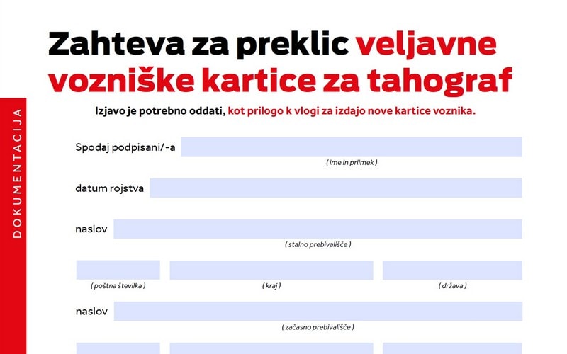 Obrazec Zahteva za preklic kartice Obrazec Zahteva za preklic kartice